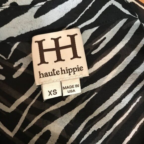 Haute Hippie Black White Button Zebra Animal Print Front Silk Blouse XS - Picture 4 of 6